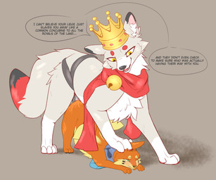 blush bodily_fluids clenched_teeth dialogue doggystyle dominant dominant_female duo feet female feral foot_fetish foot_play from_behind_position male male/female pinned royalty sex strapon submissive submissive_male sweat teeth notsafecat nintendo pokemon soggy_(soggybuizel) buizel canid canine generation_4_pokemon mammal pokemon_(species) hi_res