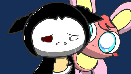 anthro blue_eyes bodily_fluids crying duo female red_eyes tears trash_of_this_galaxy pretty_blood carl_(pretty_blood) elma_(pretty_blood) bat lagomorph leporid mammal rabbit 16:9 alpha_channel widescreen