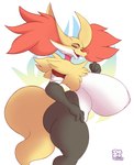 anthro areola big_breasts blush breasts eyebrows eyelashes female huge_breasts nipples open_mouth pink_areola pink_nipples solo teeth tongue dedoarts nintendo pokemon canid canine delphox generation_6_pokemon mammal pokemon_(species) 2019 hi_res