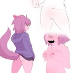 ambiguous_gender anthro bottomless breasts butt clothed clothing female fur hair hoodie multiple_poses nipple_dip nipple_fetish nipple_play nipples open_mouth pink_body pink_fur pink_nipples pose purple_clothing purple_hoodie purple_topwear simple_background solo standing topwear white_background jarnqk robin_(jarnqk) mammal mink mustelid musteline true_musteline 2024 absurd_res digital_drawing_(artwork) digital_media_(artwork) hi_res