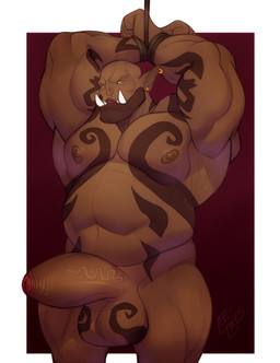 bald balls bound ear_piercing fangs foreskin genitals humanoid_pointy_ears male muscular muscular_humanoid muscular_male navel nipples nude pecs penis piercing pointy_ears serratus solo tattoo teeth vein veiny_penis leelikessmut blizzard_entertainment warcraft garrosh_hellscream humanoid orc hi_res