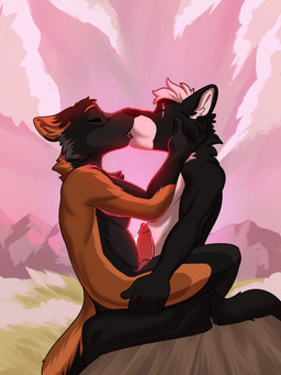 anthro cowgirl_position duo eyes_closed fluffy french_kissing from_front_position furniture hair holding_head holding_leg holidays interspecies kissing making_out male male/male nude on_bottom on_lap on_table on_top penetration penis_against_chest scar sex straddling table tail tongue white_hair rizzarts valentine's_day bdwolf canid canine canis fox mammal wolf 3:4 absurd_res hi_res