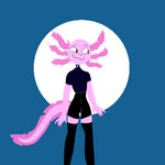 anthro black_clothing clothing male pink_body pink_skin simple_background smile solo tail thin_body unknown_artist shelly_the_axolotl amphibian axolotl marine mole_salamander salamander 1:1 low_res