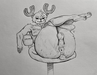 anthro antlers anus balls big_butt bodily_fluids breasts butt calves_up chair feet fingers furniture genitals grin half-closed_eyes holding_legs_up hooved_fingers hooved_toes hooves horn male narrowed_eyes nipples nude nude_anthro on_chair perineum presenting presenting_anus presenting_balls presenting_hindquarters raised_leg simple_background smile smiling_at_viewer smirk smirking_at_viewer smug solo sweat sweatdrop sweaty_butt tail thighs_up tufted_fur blubberbuck one_piece tony_tony_chopper deer mammal new_world_deer reindeer 2025 monochrome traditional_media_(artwork)