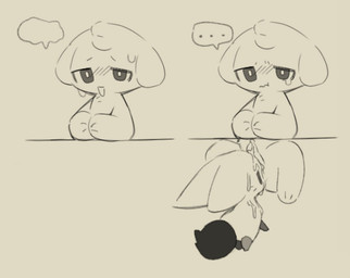 ambiguous_gender anthro anthro_on_feral bestiality bodily_fluids chibi cum cum_on_face duo fellatio feral genital_fluids genitals kemono larger_anthro larger_male licking looking_at_viewer male male_on_feral oral penile penis penis_lick sex simple_background size_difference smaller_ambiguous smaller_feral stealth_sex tongue tongue_out young young_ambiguous young_anthro young_male seuppi kumikuyo_(seuppi) parang_(seuppi) bovid canid canine caprine fox mammal sheep