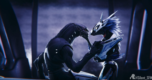 anthro arm_feathers arm_tuft armor avian_caruncle blue_body blue_feathers duo eye_contact feather_hair feathered_crest feathers female female_anthro glowing glowing_eyes hand_on_cheek hand_on_face head_crest headgear helmet interspecies looking_at_another male male/female male_on_anthro pseudo_hair romantic romantic_couple tuft white_eyes yellow_eyes silent_sfm iexaminar_(modeler) pickle_juice_(modeler) halo_(series) microsoft xbox_game_studios alien avian kig-yar sangheili scalie t'vaoan 256:135 3d_(artwork) 4k absurd_res colored digital_media_(artwork) hi_res