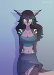 anthro bottomwear bouncing_breasts bra breasts clothed clothing female front_view hair long_hair skirt solo swaying underwear naomi-tyan leilah_(jayendo) canid canine canis mammal wolf 2023 2d_animation animated frame_by_frame hi_res short_playtime