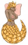 anthro big_breasts breasts female nipples nude scales simple_background smile solo blackbetty mammal pangolin hi_res