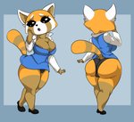 anthro big_breasts big_butt bottomwear breasts butt clothed clothing female footwear fur huge_butt looking_at_viewer nipples open_mouth panties pencil_skirt shirt shocked shoes simple_background skirt solo tail tail_under_skirt thick_thighs topwear underwear wide_hips standing_tough aggretsuko sanrio retsuko ailurid mammal red_panda absurd_res hi_res