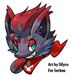 black_body black_fur blue_eyes fur grey_body grey_fur laugh markings mischievous red_body red_fur red_markings scarf smile smirk blitzdrachin conditional_dnp nintendo pokemon pokemon_mystery_dungeon spike_chunsoft canid generation_5_pokemon mammal pokemon_(species) zorua headshot_portrait hi_res portrait
