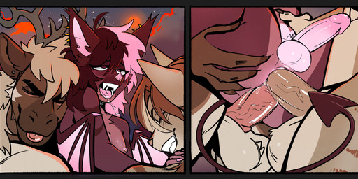 ahegao anthro bodily_fluids double_penetration female group gynomorph intersex looking_pleasured male male/female penetration piercing trio sparkibarki eclipsis_bat elijah_staggson kio_(aqualotic) bat deer domestic_cat felid feline felis mammal new_world_deer reindeer absurd_res hi_res