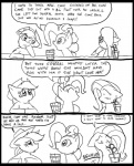 2012 applejack_(mlp) beverage black_and_white black_border border clothed clothing comic cowboy_hat dialogue digital_media_(artwork) earth_pony english_text equid equine feathered_wings feathers female feral fluttershy_(mlp) food freckles friendship_is_magic group hair hasbro hat headgear headwear horse inside mammal metal_(artist) monochrome my_little_pony mythological_creature mythological_equine mythology pegasus pinkie_pie_(mlp) pony simple_background smile text white_background wings