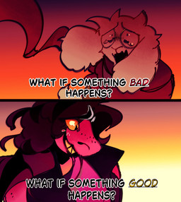 2_panel_comic anthro armor blush bodily_fluids brown_hair clothing dialogue dot_eyes duo eyewear fangs female female_anthro fluffy_ears freckled_face freckles fur glasses gradient_background hair horn male male_anthro open_mouth pink_body red_scarf robe round_glasses scarf simple_background simple_eyes snout tears teeth text toothy_grin white_body white_fur yellow_sclera trissf3 deltarune undertale_(series) ralsei susie_(deltarune) bovid caprine mammal reptile scalie 2026 comic english_text hi_res