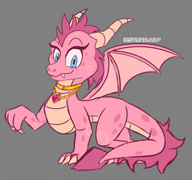 3_fingers blue_eyes countershading cute_fangs eyebrows fangs female feral fingers horn jewelry looking_at_viewer membrane_(anatomy) membranous_wings neck_ring pendant pink_body pink_scales pink_wings scales smile solo spade_tail standing tail tan_body tan_countershading tan_horn tapering_tail teeth ventral_scales wings iestynrmw activision european_mythology mythology spyro_the_dragon ember_(spyro) dragon mythological_creature mythological_scalie scalie western_dragon 2021 absurd_res digital_media_(artwork) hi_res signature