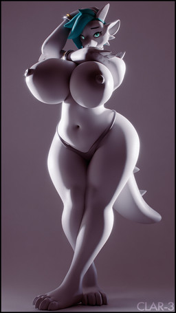anthro areola big_areola big_breasts blue_eyes blue_hair bracelet breasts claws clothed clothing dark_areola dark_nipples female hair hand_on_head horn huge_breasts jewelry looking_at_viewer navel nipples non-mammal_breasts non-mammal_navel non-mammal_nipples pointy_ears pupils short_hair slit_pupils solo spikes spikes_(anatomy) standing tail thick_thighs topless topless_anthro white_body wide_hipped_anthro wide_hipped_female wide_hips thenicedragon gravvure_(modeler) remanedur_(modeler) mythology marzi_(wrendog) dragon mythological_creature mythological_scalie scalie 3d_(artwork) 9:16 digital_media_(artwork) full-length_portrait hi_res portrait watermark