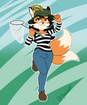 anthro bottomwear bug_net clothing female footwear hat headgear headwear multi_tail pants shirt shoes solo tail topwear jdanieloart arachnid arthropod canid canine fox mammal spider absurd_res hi_res