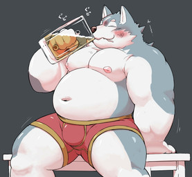 alcohol anthro beer belly beverage bulge clothed clothing drunk eyes_closed kemono male moobs navel nipples overweight overweight_anthro overweight_male sitting solo substance_intoxication topless underwear meg_hoi canid canine canis domestic_dog mammal 2020