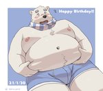 anthro belly blush clothed clothing male moobs navel nipples overweight overweight_anthro overweight_male scarf solo topless underwear maron2475 utau shirane_kan bear mammal polar_bear ursine 2021 hi_res