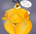 2023 4_fingers altspav anthro areola arthropod bee belly big_areola big_breasts black_sclera bodily_fluids breasts breath dialogue digital_media_(artwork) female fingers fur huge_areola hymenopteran insect looking_at_viewer nipples nude orange_nipples overweight overweight_anthro overweight_female simple_background slightly_chubby slightly_chubby_anthro slightly_chubby_female solo sweat sweaty_legs sweaty_thighs talking_to_viewer text thick_thighs wings yellow_body