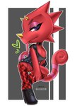 anthro bottomwear bottomwear_down clothed clothing collar femboy flashing flashing_breasts heart_symbol male nipples pants pants_down partially_clothed solo tail tongue tongue_out pikative animal_crossing nintendo flick_(animal_crossing) chameleon lizard reptile scalie hi_res