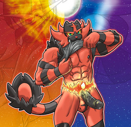 abs anthro erection genitals humanoid_genitalia humanoid_penis male moon muscular muscular_anthro muscular_male penis sky solo star starry_sky sun phenombear nintendo pokemon felid generation_7_pokemon incineroar mammal pokemon_(species) 2016 absurd_res hi_res