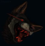 brown_body brown_fur creepy_smile fur male noise open_mouth red_eyes simple_background smile solo teeth tongue davias00 canid canine canis coyote mammal wolf digital_media_(artwork) headshot_portrait hi_res portrait