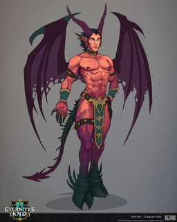abs black_hair bottomwear clothing collar ear_piercing ear_ring grey_background hair hand_on_leg hand_on_thigh hooves horn humanoid_pointy_ears loincloth male membrane_(anatomy) membranous_wings muscular muscular_male not_furry piercing pointy_ears ring_piercing simple_background solo standing tail text wings ariel_fain blizzard_entertainment warcraft demon demon_humanoid humanoid 4:5 digital_media_(artwork) english_text hi_res official_art