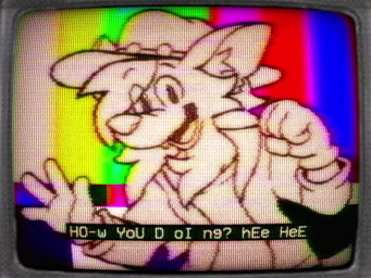 1980s_theme analog analog_glitch anthro closed_captions clothed clothing cowboy cowboy_hat crt crt_effect distortion electronics gloves hair handwear hat headgear headwear looking_at_viewer male monitor music open_mouth rock smile solo southern static television text topwear milesmeelezz sound_warning third-party_edit a-ry_(character) canid canine canis coyote mammal spirit 2d_animation 4:3 animated digital_media_(artwork) huge_filesize long_playtime sound sound_edit subtitled video