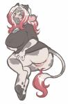 anthro big_breasts blue_eyes bottomless breasts butt clothed clothing female genitals hair pussy slightly_chubby solo tail tail_tuft thick_thighs tuft white_hair ryunwoofie daisy_maybelle bovid bovine cattle holstein_friesian_cattle mammal absurd_res hi_res