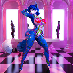 amethyst_(gem) anthro arm_jewelry armwear barefoot blue_body blue_fur blue_hair clothing emerald_(gem) feet female fur gem hair hand_behind_head hand_on_hip jewelry leg_jewelry legwear multicolored_jewelry ruby_(gem) silver_(metal) silver_jewelry solo tail topwear bustin3d warfaremachine_(modeler) nintendo star_fox krystal_(star_fox) warfare_krystal canid canine fox mammal 1:1 3d_(artwork) absurd_res digital_media_(artwork) hi_res