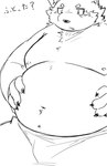 anthro belly big_belly humanoid_hands kemono male moobs navel nipples overweight overweight_male simple_background solo text bear_2key canid canine mammal 2022 hi_res japanese_text monochrome sketch translated