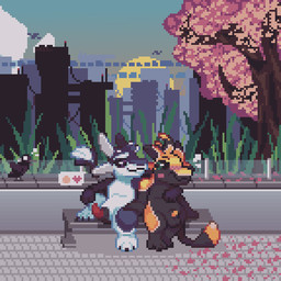 3_fingers 4_ears animal_genitalia animal_penis anthro balls beak bench big_tail biped bipedal_feral black_body black_feathers black_fur black_sclera blue_eyes blush blush_lines building casual_exposure casual_nudity city city_background claws cloud countershading detailed_background duo emanata embarrassed emoji erection exhibitionism feathers feet feral fingers fur furniture futuristic genitals glass grass green_eyes hair hand_on_leg hand_over_shoulder heart_symbol highlights_(coloring) hug imminent_sex long_tail looking_at_another looking_at_partner male male/male mismatched_animal_penis mismatched_genitalia mismatched_penis multi_ear multicolored_body nude on_bench orange_body orange_fur orange_highlights orange_penis outside park park_bench paws penis penis_tip plant public public_nudity purple_eyes raised_leg raised_leg_over_edge sheath sheathed_tapering_penis shy sitting sitting_on_bench sky skyscape smile smug speech_bubble sunset surprised tail tapering_penis text toes tree tuft white_body white_feathers white_fur winged_arms wings anisimovalex fyr_(fenrir784) qamito avali avian bird corvid jackdaw oscine passerine 1:1 2025 artist_name dated digital_media_(artwork) english_text hi_res pixel_(artwork) signature maleherm_(lore)