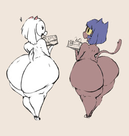 ambiguous_gender anthro big_butt big_glasses black_eyes blue_hair bottom_heavy butt cake dessert duo eyewear food fur glasses hair holding_food holding_object holding_plate huge_butt male nude pancake plate simple_background tan_body tan_skin thick_thighs white_body white_fur wide_hips yellow_sclera gothicc molky deltarune oneshot undertale_(series) niko_(oneshot) ralsei animal_humanoid bovid caprine cat_humanoid darkner domestic_cat felid felid_humanoid feline feline_humanoid felis goat humanoid mammal mammal_humanoid absurd_res hi_res young_(lore)