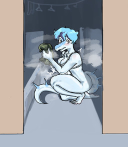 5_toes anthro big_breasts black_bra black_clothing black_underwear blue_body blue_hair blue_highlights blue_scales blush bottomless bottomless_anthro bottomless_female bra bra_only breasts claws cleavage clothed clothing crouching curvy_figure doorway eyelashes feet female finger_claws grey_eyes hair highlights_(coloring) long_tail looking_at_viewer multicolored_hair scales short_hair snout solo spiked_tail spikes spikes_(anatomy) tail tattoo thick_thighs toe_claws toes two_tone_hair underwear underwear_only voluptuous voluptuous_anthro voluptuous_female walk-in wide_hipped_anthro wide_hipped_female wide_hips sakamtosng goodbye_volcano_high ko_op_(game_developer) nick_(gvh) baryonyx dinosaur prehistoric_species reptile saurischian scalie spinosaurid theropod 2025 digital_drawing_(artwork) digital_media_(artwork)