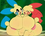 anus artist_name ass_to_ass backsack balls balls_touching big_balls big_butt blush blush_lines bodily_fluids butt butt_squish color_edit colored duo embarrassed generation_3_pokemon genitals hi_res huge_butt lemonlime looking_at_viewer male male/male minun naughty_astrii nintendo plusle pokemon pokemon_(species) squish sweat third-party_edit