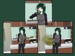 anthro aroused clothed clothing drinking enjoying_farting fart fart_cloud fart_fetish female green_hair hair looking_pleasured solo anonymous_artist golly_(gollytheopossum) american_opossum mammal marsupial hi_res