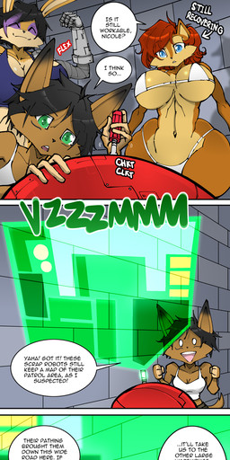 anthro big_breasts bikini breasts clothing dial dialogue female group huge_breasts robotic_arm shirt speech_bubble swimwear tank_top text topwear trio two-piece_swimsuit wide_hips hayakain archie_comics sega sonic_the_hedgehog_(archie) sonic_the_hedgehog_(comics) sonic_the_hedgehog_(series) bunnie_rabbot nicole_the_lynx sally_acorn chipmunk felid feline ground_squirrel lagomorph leporid lynx mammal rabbit rodent sciurid absurd_res comic english_text hi_res long_image tall_image