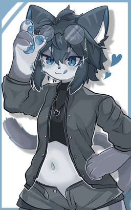 button_(fastener) button_pop clothing heart_symbol jacket male navel solo tongue tongue_out topwear wardrobe_malfunction rodeo_vt chalo_(mofuaki) felid feline mammal 5:8 hi_res