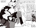 anthro blush computer duo electronics embarrassed fur grey_hair hair harness humor kissing leather leather_harness male male/male text white_body white_fur lontongs mihoyo zenless_zone_zero von_lycaon wise_(zenless_zone_zero) canid canine canis human mammal wolf 5:4 english_text