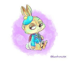 anthro backpack beret biped clothed clothing fur half-closed_eyes hat headgear headwear male narrowed_eyes sitting solo kurokuma824 disney zootopia finnick_(zootopia) canid canine fennec_fox fox mammal true_fox hi_res