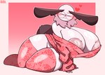 antennae_(anatomy) anthro areola areola_slip big_breasts blush breasts cleavage clothed clothing curvy_figure eyes_closed eyewear female glasses glistening glistening_body heart_symbol huge_breasts hyper hyper_breasts legwear looking_at_viewer lying monotone_body nipples pink_clothing pink_legwear round_glasses skindentation smile solo thick_thighs voluptuous white_body wide_hips forsakenedbread mocha_(forsakenedbread) arthropod insect lepidopteran moth absurd_res hi_res