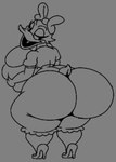 anthro big_breasts big_butt bottomless bow_ribbon breasts butt clothed clothing duck_bill eyelashes female footwear high_heels huge_breasts huge_butt huge_thighs looking_back shirt shoes solo tail thick_thighs tight_clothing topwear wide_hips volfenf disney mickey_mouse_clubhouse mickey_mouse_shorts daisy_duck anatid anseriform avian bird duck digital_drawing_(artwork) digital_media_(artwork) full-length_portrait hi_res monochrome portrait sketch