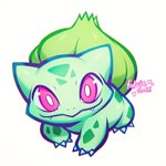 chromatic_aberration fangs feral green_body looking_at_viewer pink_eyes plant simple_background smile solo standing teeth white_background falvie nintendo pokemon bulbasaur elemental_creature flora_fauna generation_1_pokemon pokemon_(species) 1:1 2021 digital_media_(artwork) hi_res signature