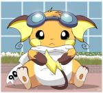 3_fingers ambiguous_gender eyewear fingers fur glass goggles green_eyes looking_at_viewer pawpads paws sitting slightly_chubby solo yellow_body yellow_fur pichu90 nintendo pokemon sparks_pichu generation_1_pokemon mammal pokemon_(species) raichu rodent