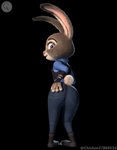 anthro butt clothed clothing female fur looking_at_viewer police police_uniform purple_eyes rear_view simple_background smile solo toeless_legwear uniform chickenass disney zootopia judy_hopps lagomorph leporid mammal rabbit 3d_(artwork) digital_media_(artwork) hi_res