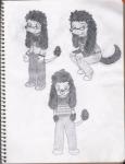 anthro biped clothed clothing collar crouching different_styles eyewear footwear fur glasses hair happy looking_at_viewer male open_mouth shirt shoes simple_background smile solo topwear canicho canid canine canis domestic_dog mammal poodle hi_res traditional_media_(artwork)