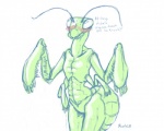 4_arms anthro arthropod blush dungeons_and_dragons embarrassed english_text hasbro insect male mantis multi_arm multi_limb open_mouth simple_background solo text thri-kreen tsundere unknown_artist white_background wizards_of_the_coast