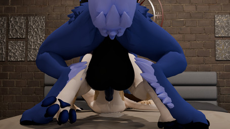 anthro backsack balls big_balls blue_body blue_fur bodily_fluids brown_body brown_fur clipping_through cum cum_on_chest duo fur genital_fluids genitals huge_balls male male/male paws rear_view size_difference baito dakota_(baito) canid canine canis domestic_dog mammal 16:9 3d_(artwork) 4k absurd_res digital_media_(artwork) hi_res widescreen