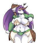 anthro big_breasts breasts clothed clothing female front_view hair navel purple_hair skimpy solo thick_thighs white_body anonymous_artist mana_(series) square_enix sierra_(mana)