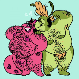 2_penises 4_fingers andromorph antennae_(anatomy) anthro areola arm_hair armpit_hair balls beard belly_hair biped blonde_hair body_hair chest_hair closed_smile diphallism duo eyewear facial_hair feet fingers flexing foreskin genitals glasses green_background green_body hair hairy half-closed_eyes half-erect hand_on_hip hand_on_shoulder heart_symbol horizontal_diphallism horn humanoid_feet intersex leg_hair looking_at_another male moobs mouth_closed multi_genitalia multi_penis narrowed_eyes nude open_mouth open_smile overweight parapodium partially_retracted_foreskin penis pink_body plantigrade pose pubes romantic romantic_couple simple_background smile standing tail teeth vulva wearing_glasses polychaete_(artist) atlas_(milkbubbles) rake_(polychaete) annelid arthropod bee bristle_worm hymenopteran insect ragworm worm 1:1 2020 digital_drawing_(artwork) digital_media_(artwork) flat_colors full-length_portrait hi_res portrait trans_(lore) trans_man_(lore)